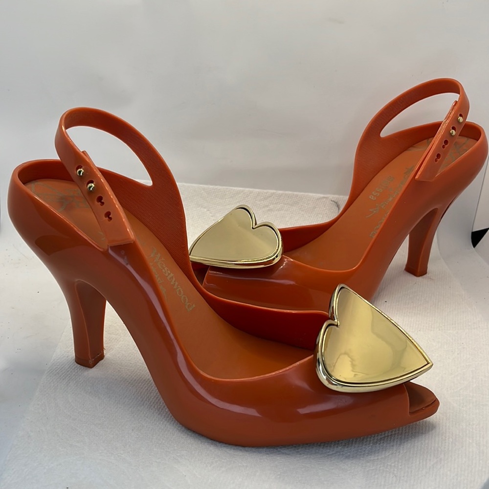 Vivienne Westwood X Melissa orange heart PVC pump heel jellies retro punk Pistol